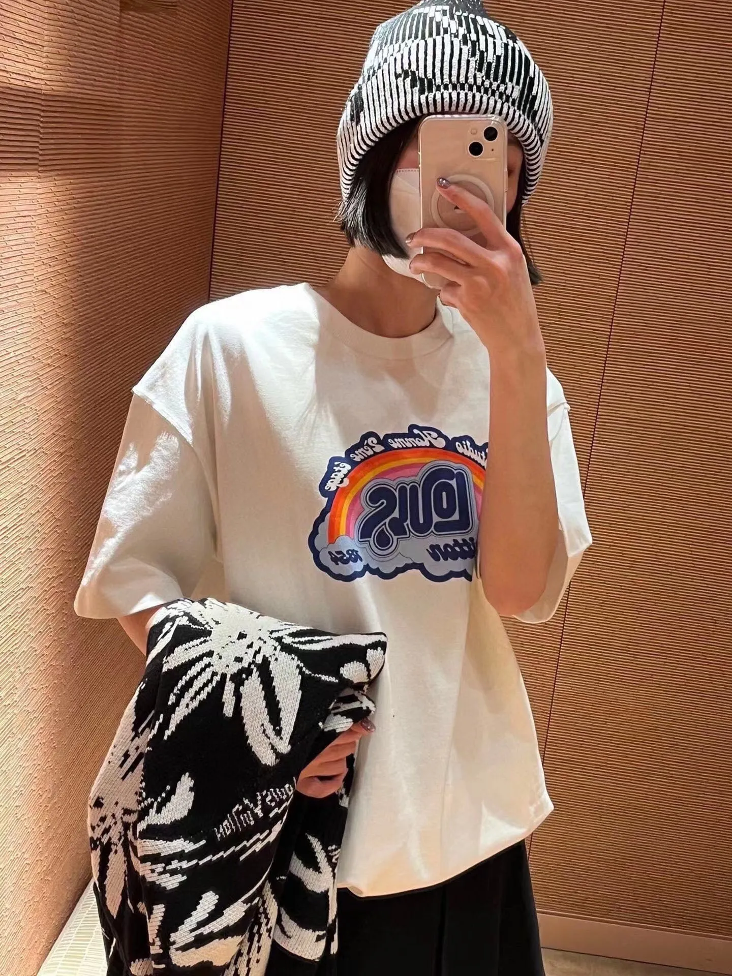 Louis Vuitton/Louis Vuitton rainbow letter print short sleeves